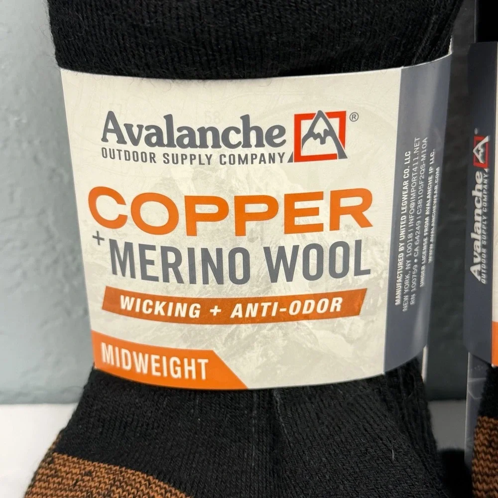 Avalanche Merino Wool Copper Men's‎ Quarter Crew Socks L 6-12 Lot of 4 Pairs